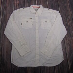 Attitude Shirt Mens 2XL White Cross Graphic Embroidered Long Sleeve Button Up